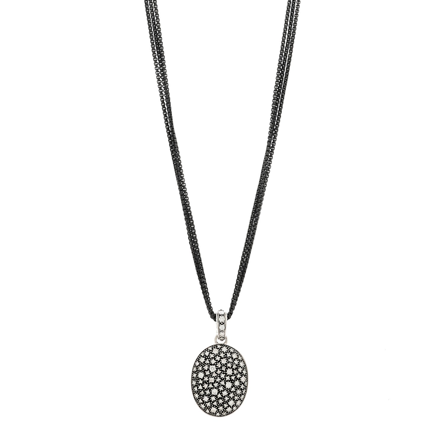 David Yurman Sterling Silver Diamond Midnight Melange Oval Enhancer Pendant Necklace 1 of 5