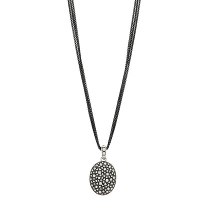 David Yurman Sterling Silver Diamond Midnight Melange Oval Enhancer Pendant Necklace 1 of 5