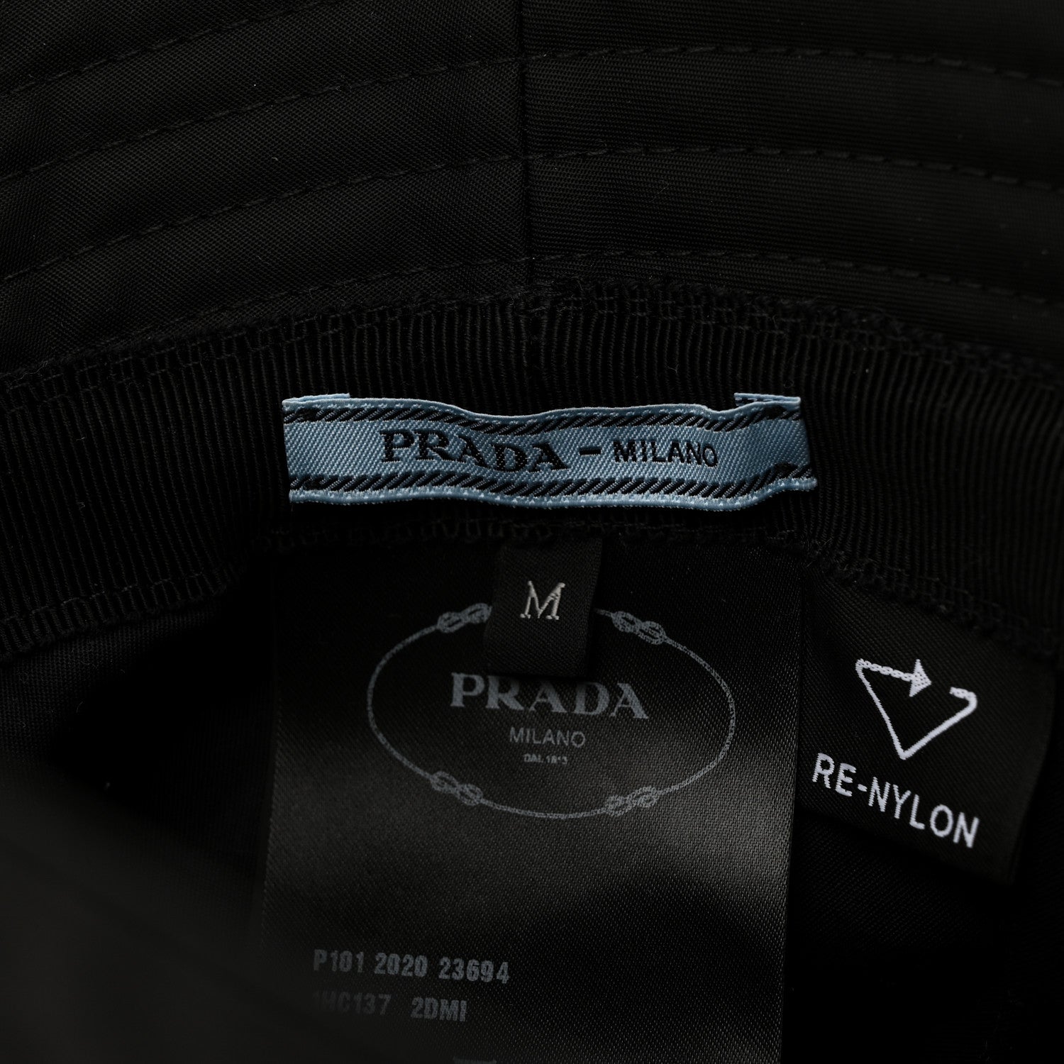 Prada Re-Nylon Metal Triangle Logo Womens Bucket Hat M Black 8 of 8