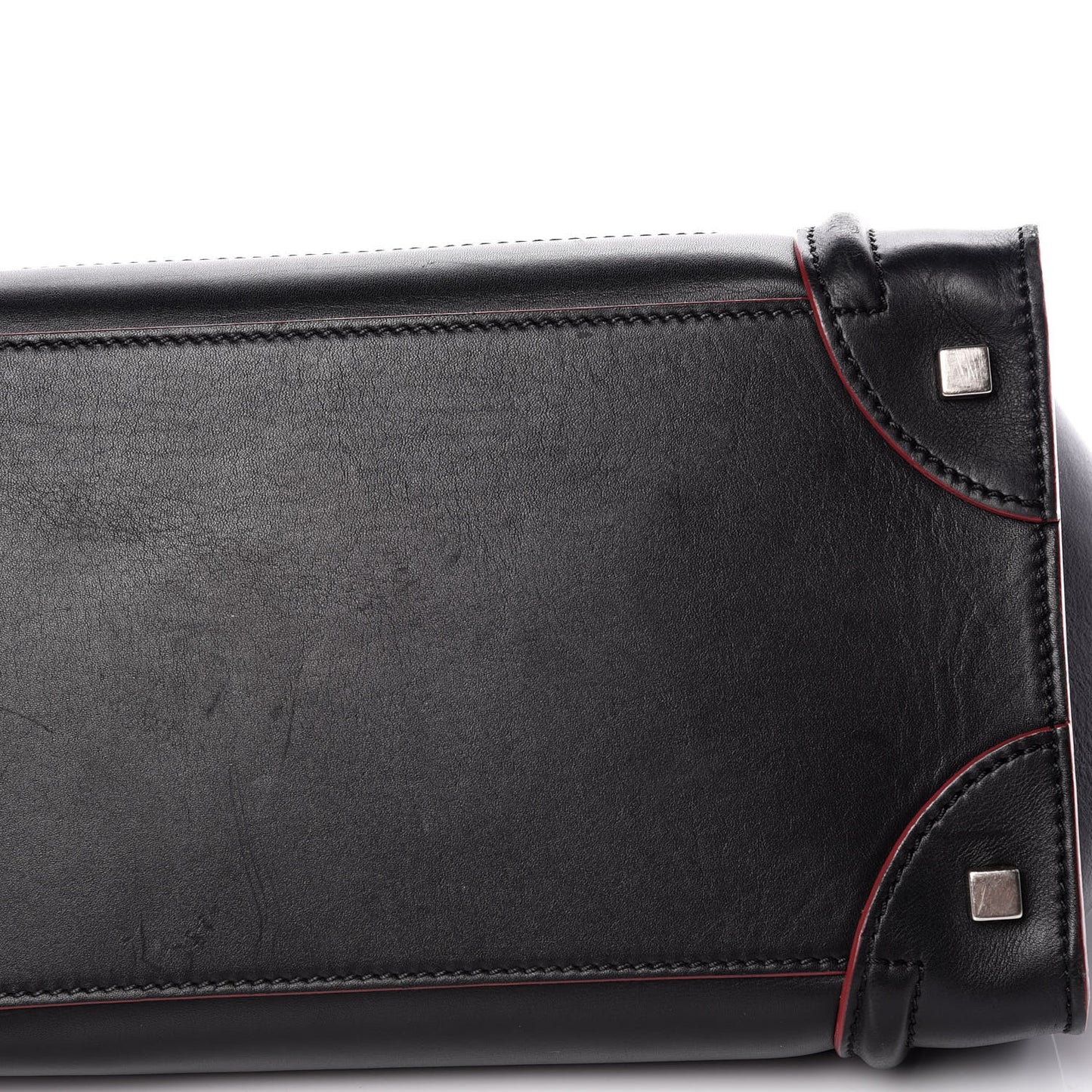 Smooth Calfskin Mini Luggage Black Pink Trim