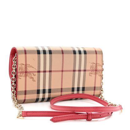 Burberry Haymarket Check Henley Wallet On Chain Coral Red 3 of 9