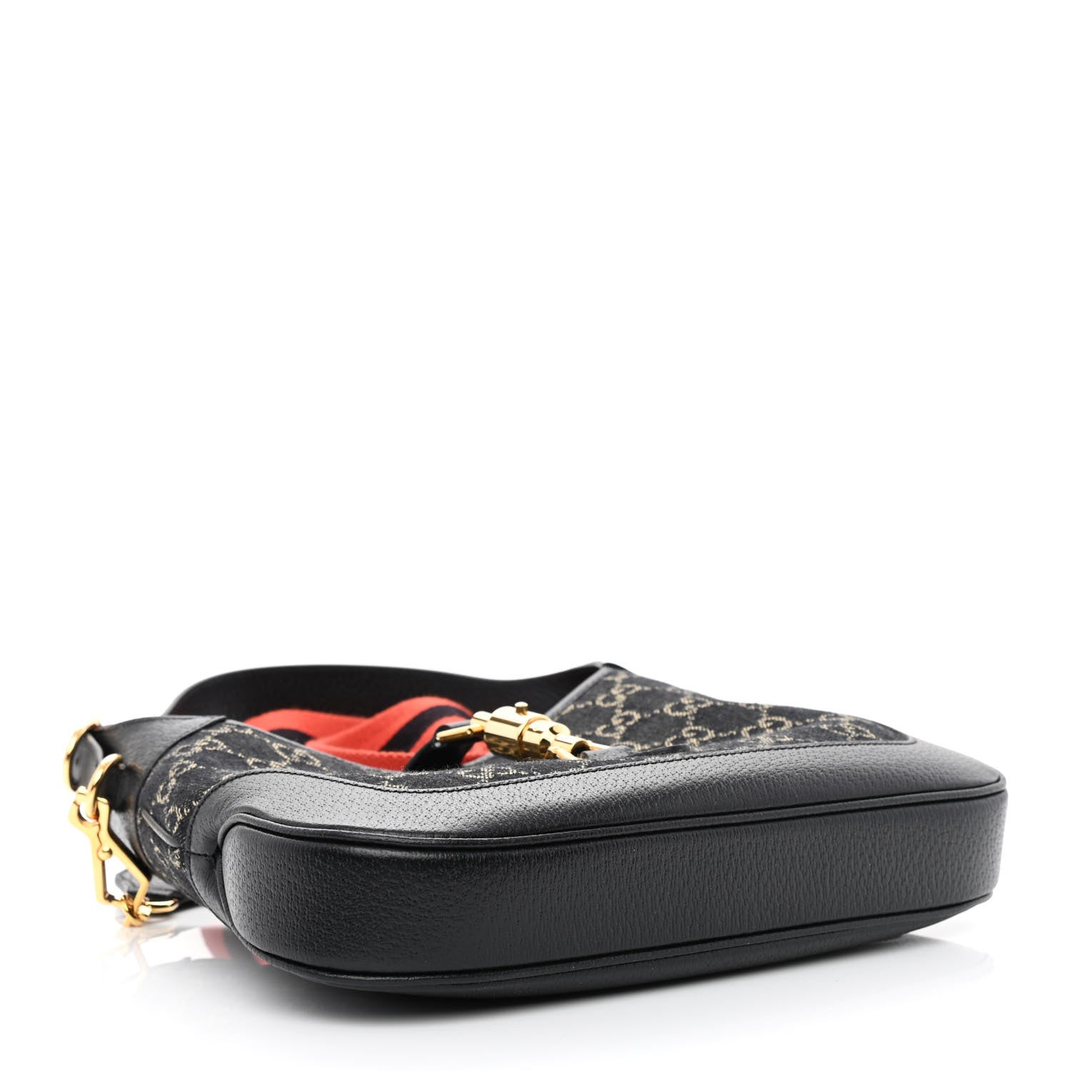 Gucci Jacquard Denim GG Monogram Small Jackie 1961 Hobo Black Ivory 4 of 10