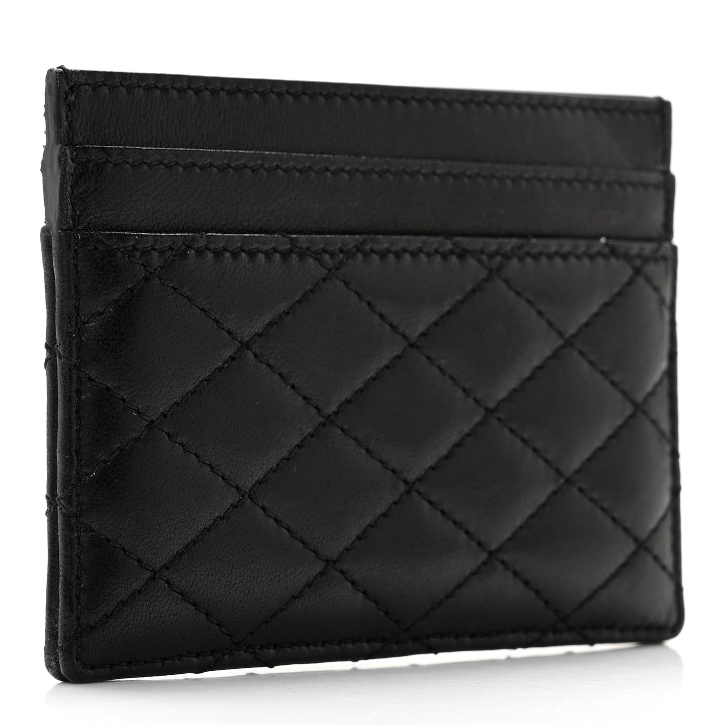 Lambskin Quilted Monogram Gaby Card Case Black