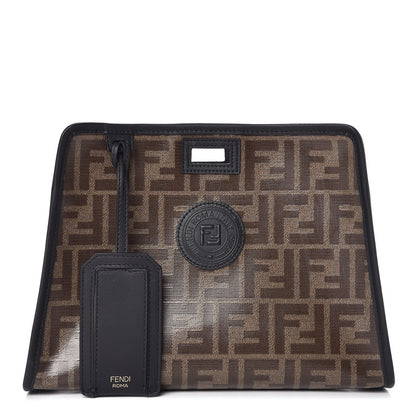 Fendi Glazed Fabric Vitello Century FF 1974 Stamp Patch Mini Peekaboo Defender Cover Mogano Panna Black 1 of 8