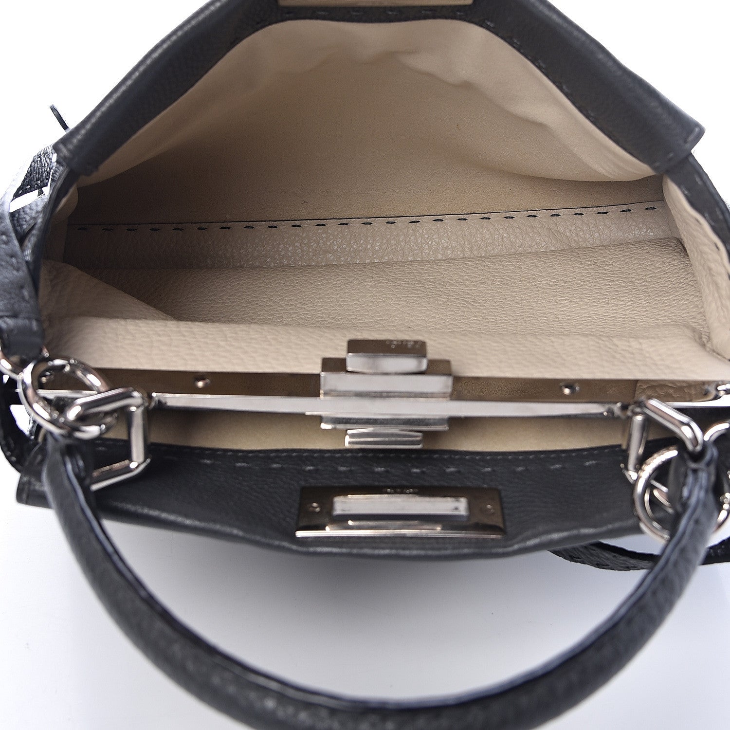 Fendi Cuoio Romano Selleria Bi-Color Medium Peekaboo Iconic Satchel Asfalto Latte 7 of 14