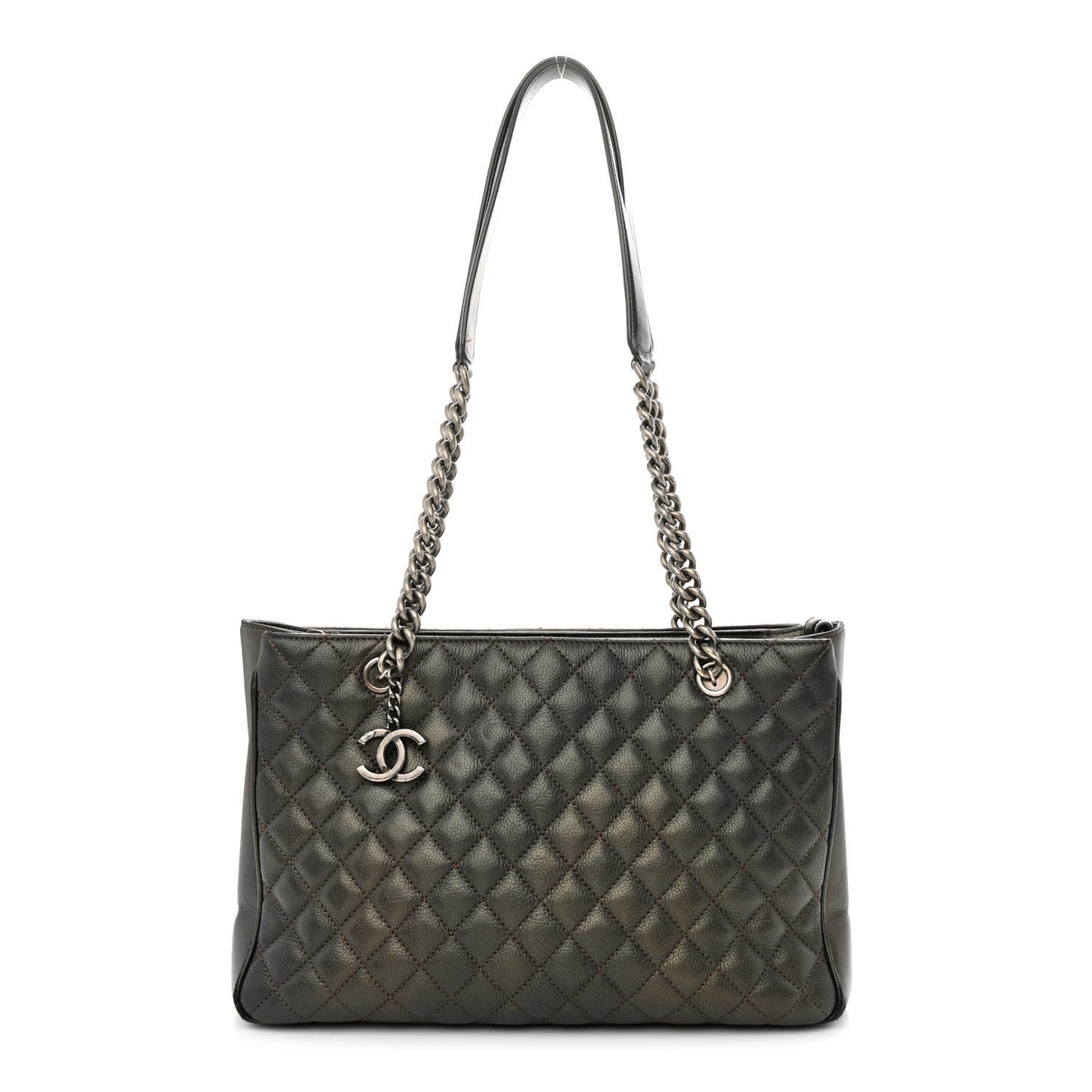 Metallic Goatskin Quilted Medium Rock In Rome Tote Charcoal