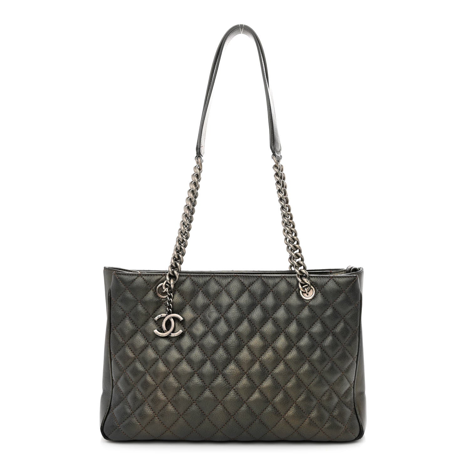 Chanel Metallic Goatskin Quilted Medium Rock In Rome Tote Charcoal 1 of 14