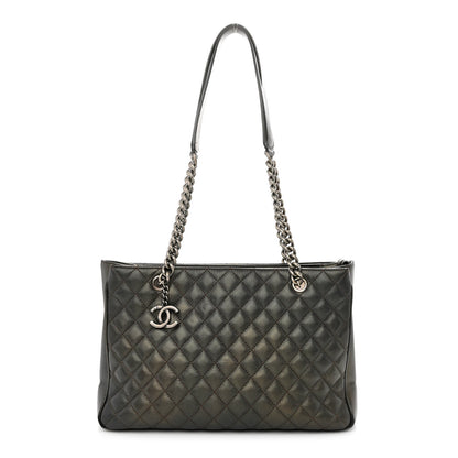 Chanel Metallic Goatskin Quilted Medium Rock In Rome Tote Charcoal 1 of 14