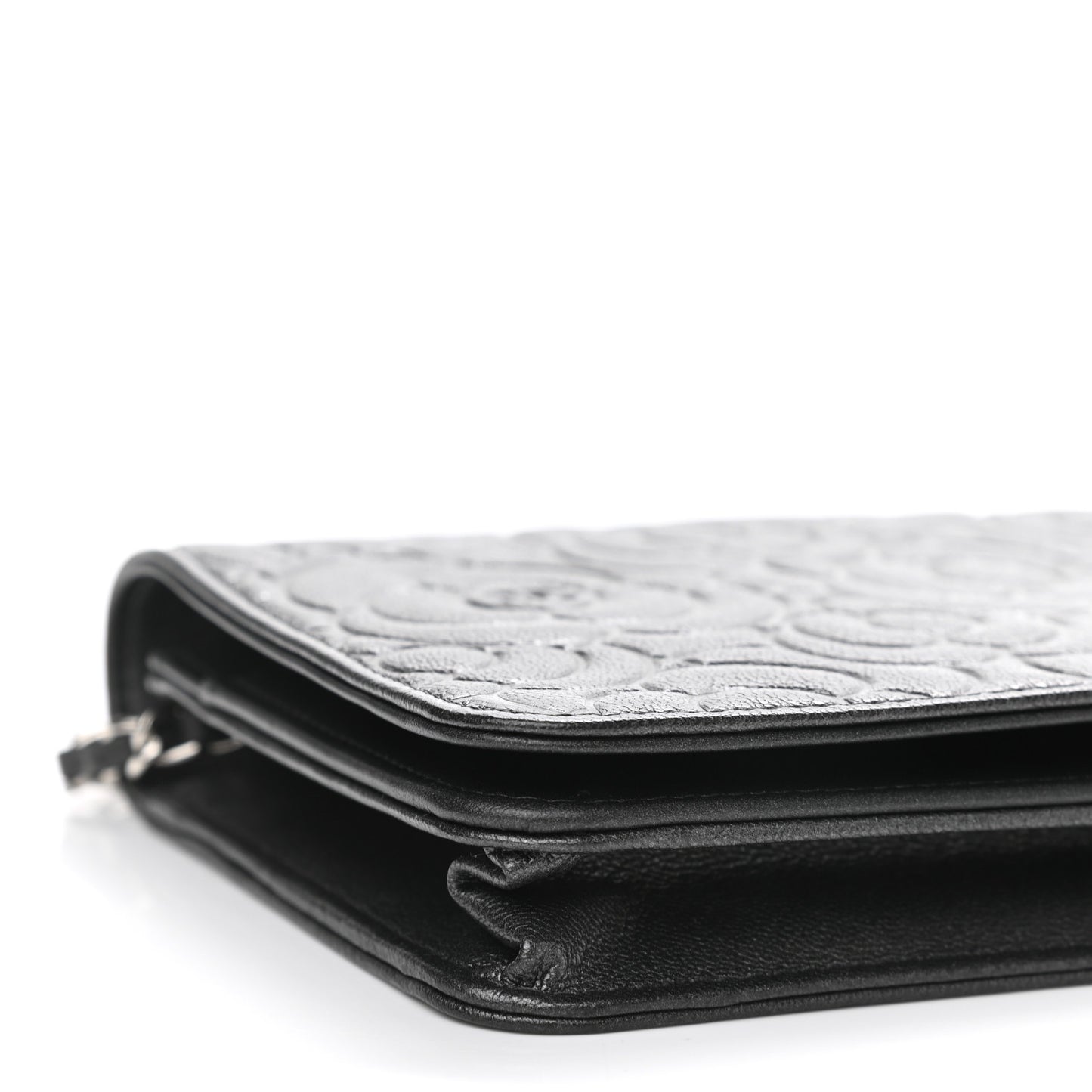 Goatskin Camellia Embossed Wallet On Chain WOC Grey