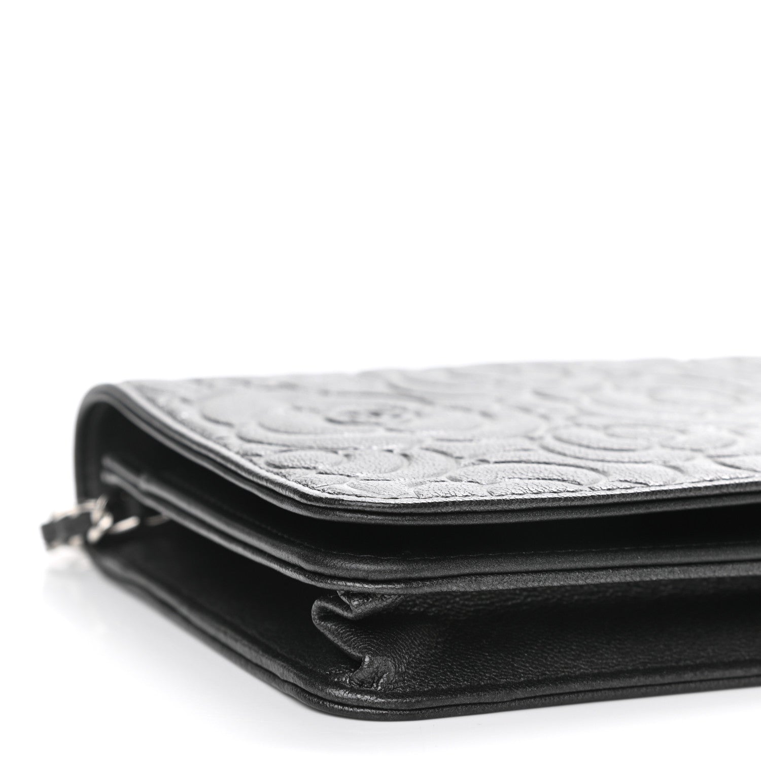 Chanel Goatskin Camellia Embossed Wallet On Chain WOC Grey 10 of 12