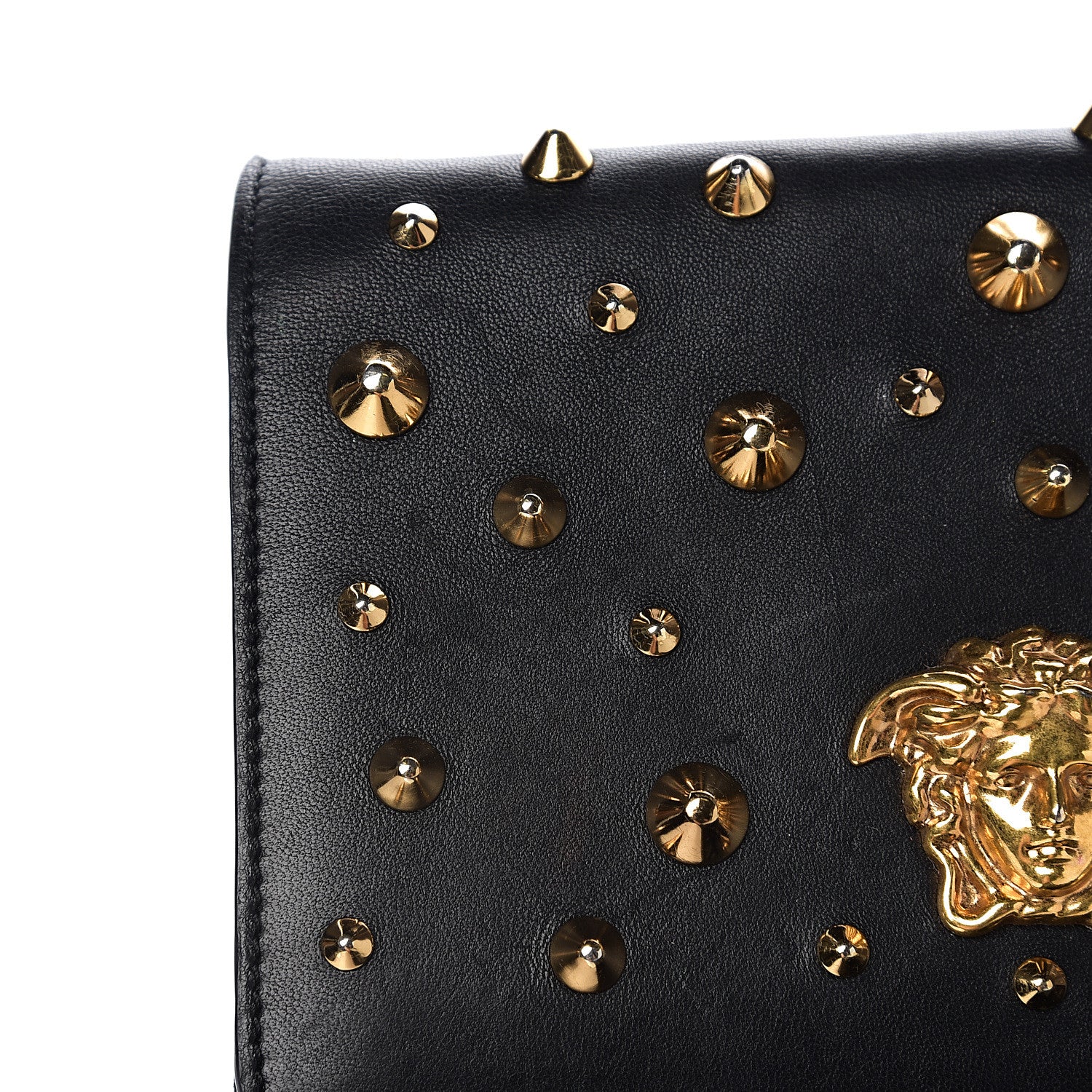 Versace Vitello Studded Palazzo Medusa Evening Clutch Bag Black 14 of 16