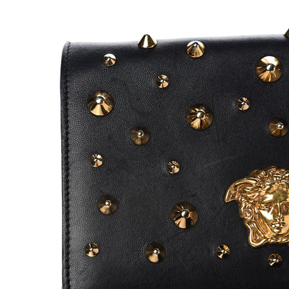 Versace Vitello Studded Palazzo Medusa Evening Clutch Bag Black 14 of 16