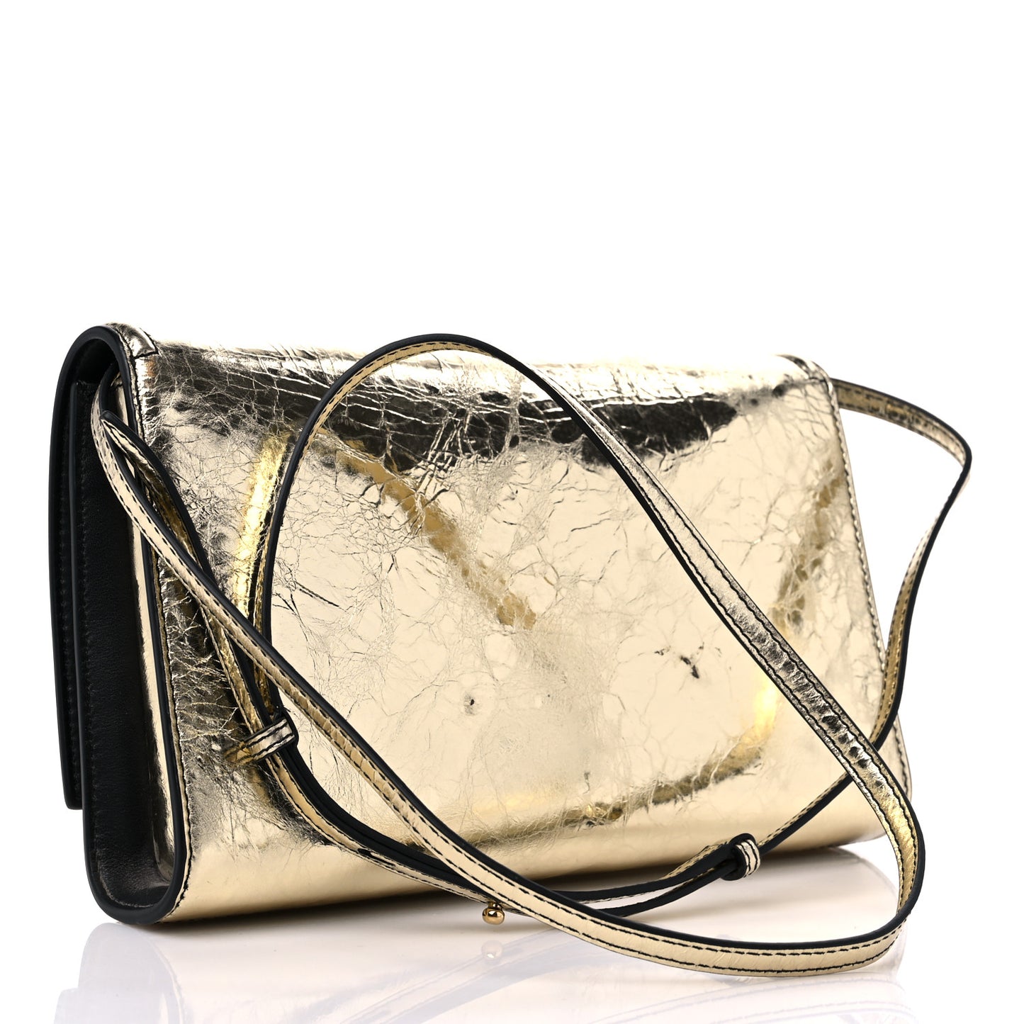 Metallic Crash Calfskin The Story Crossbody Bag Gold