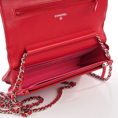 Chanel Lambskin Quilted Wallet On Chain WOC Red Pink 5 of 8