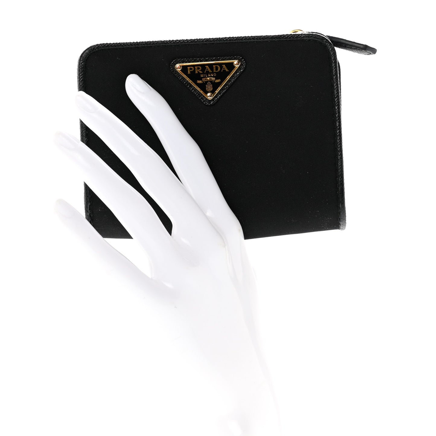 Nylon Saffiano Metal Compact Wallet Black