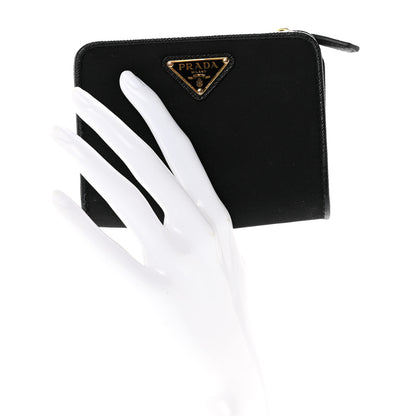 Prada Nylon Saffiano Metal Compact Wallet Black 2 of 7