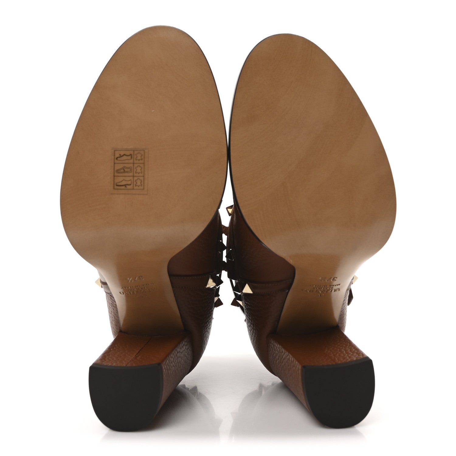 Valentino Garavani Pebbled Calfskin Rockstud Double Buckle 70mm Block Heel Ankle Boots 37.5 Bright Cognac 6 of 9