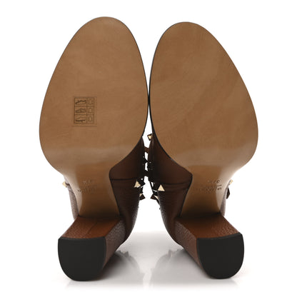 Valentino Garavani Pebbled Calfskin Rockstud Double Buckle 70mm Block Heel Ankle Boots 37.5 Bright Cognac 6 of 9