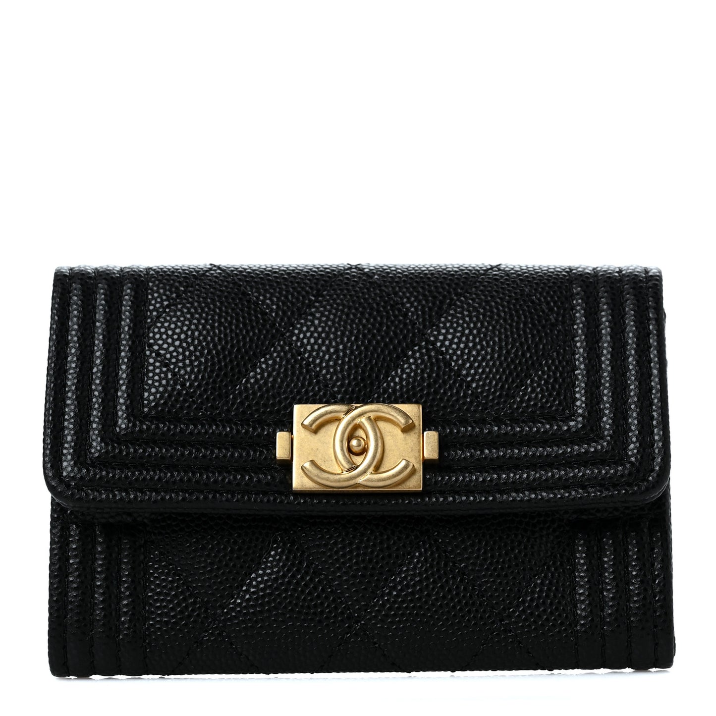 Caviar Quilted Boy Flap Card Holder Black