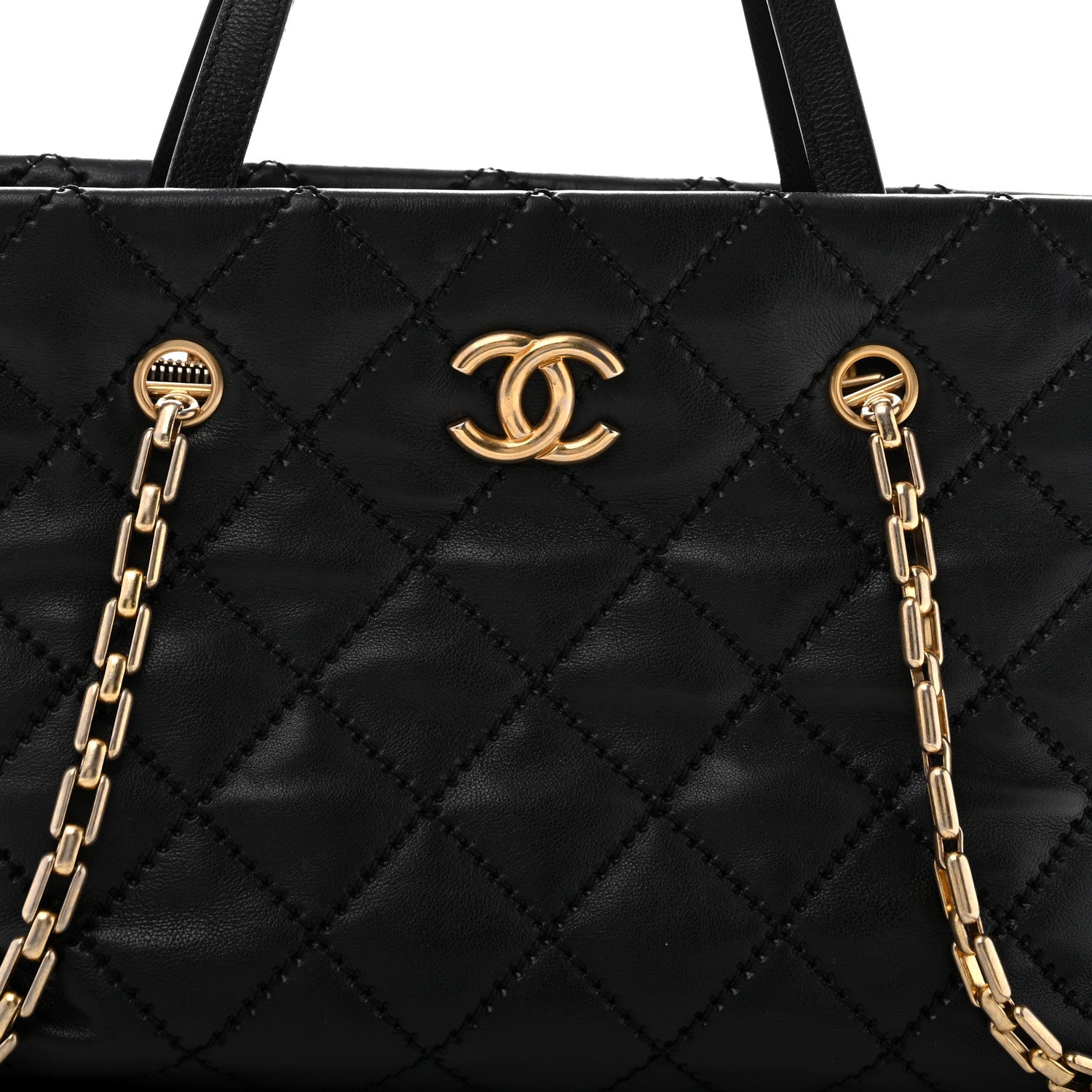 Chanel Calfskin Quilted Large Retro Chain Shopping Tote  Black 9 of 14