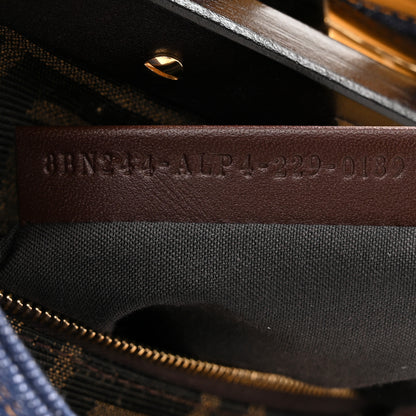 Fendi Denim Fabric Jacquard Cuoio FF 1974 Mini Peekaboo Iconic Satchel Blue Tobacco Moro 8 of 12