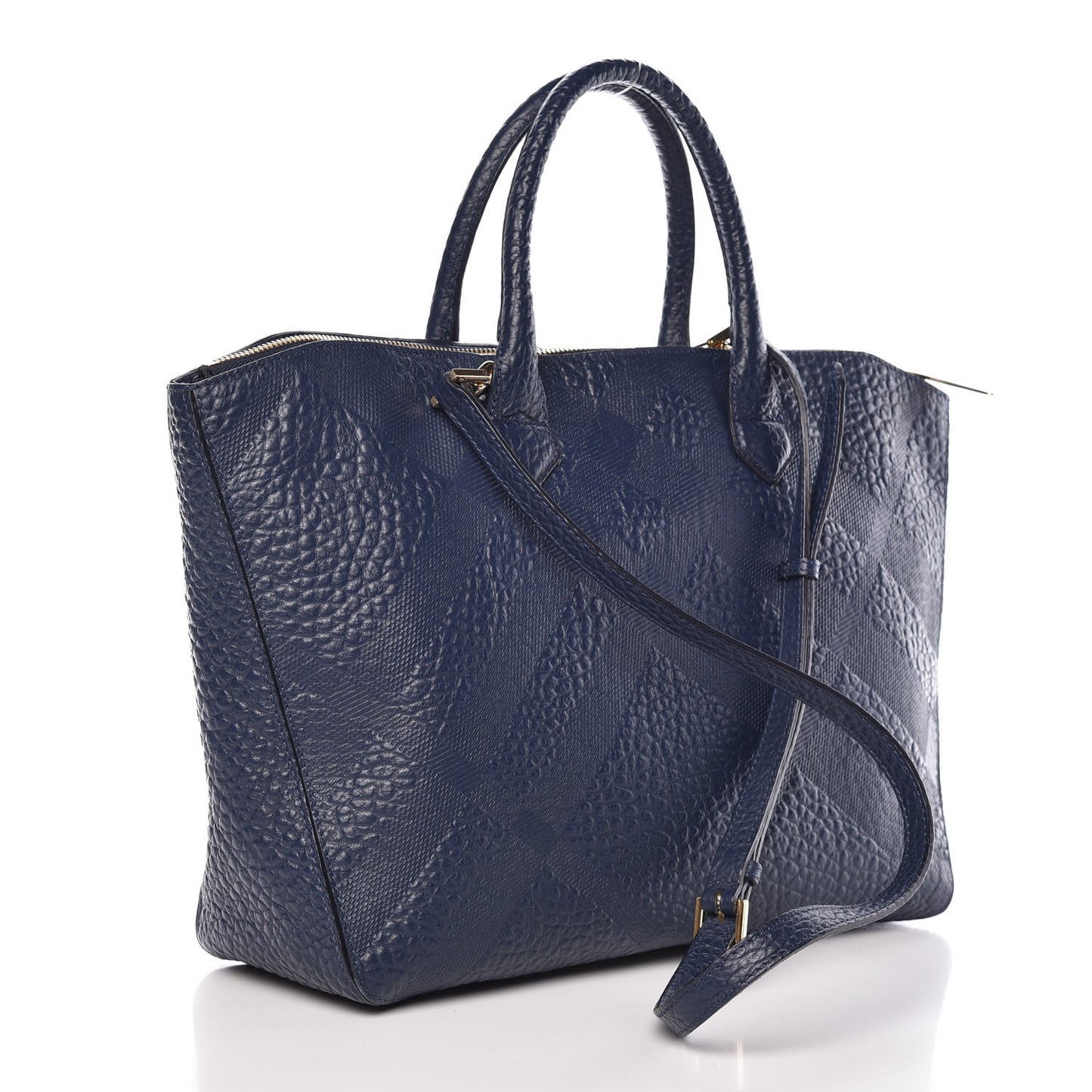Heritage Grain Check Embossed Medium Dewsbury Tote Blue Carbon