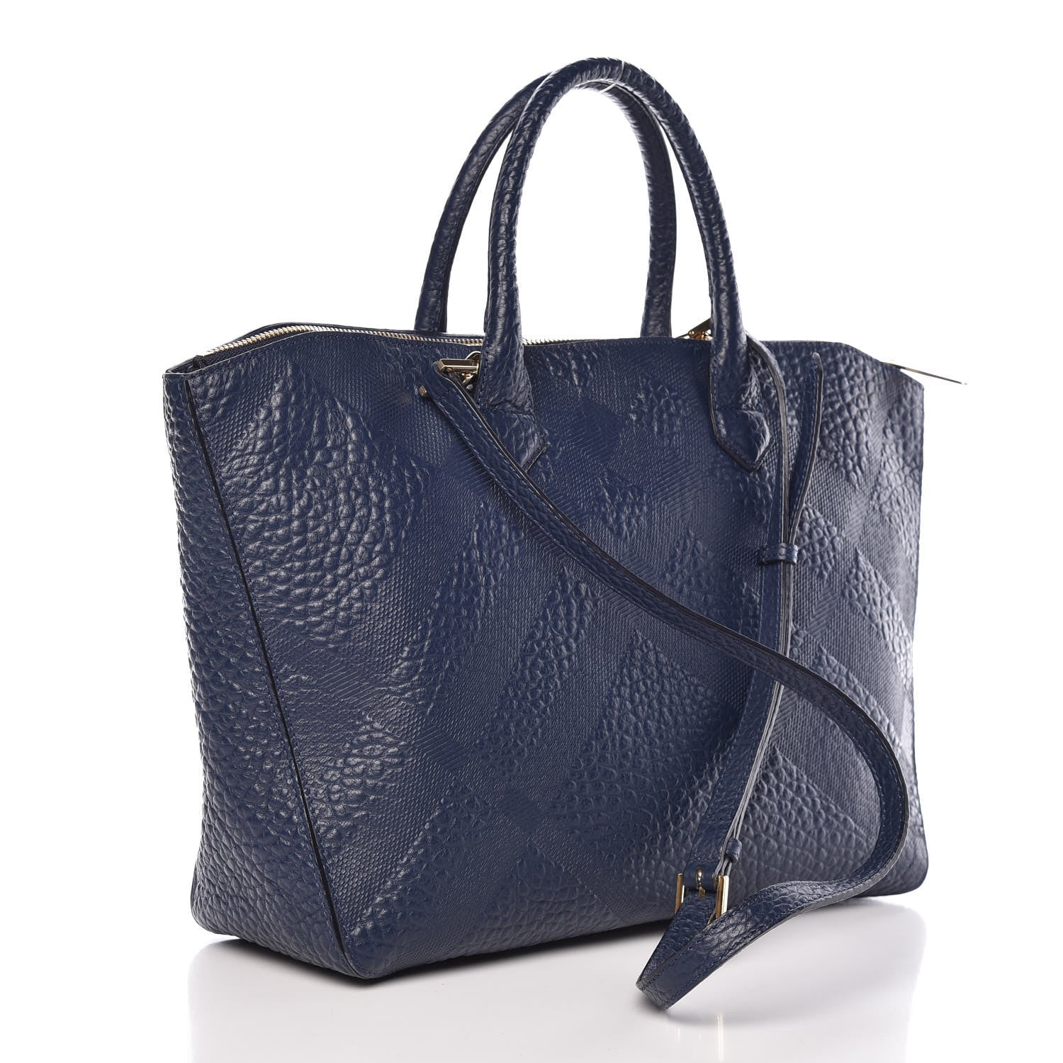Burberry Heritage Grain Check Embossed Medium Dewsbury Tote Blue Carbon 3 of 13