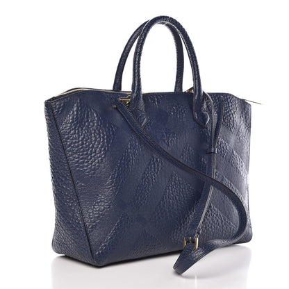 Burberry Heritage Grain Check Embossed Medium Dewsbury Tote Blue Carbon 3 of 13