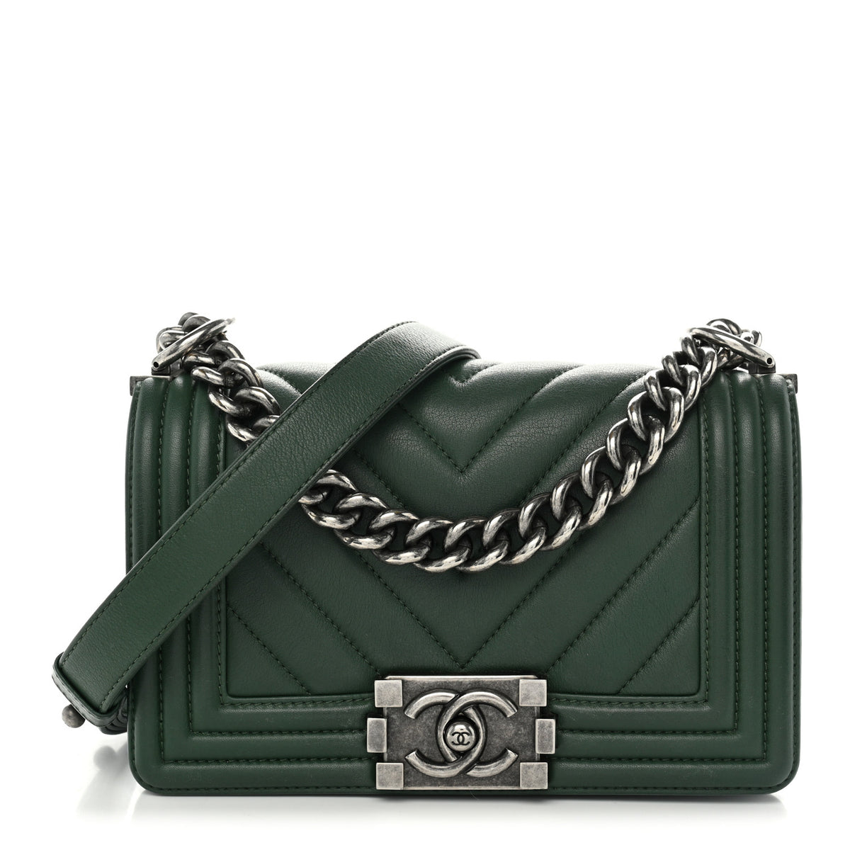 Chanel Calfskin Chevron Quilted Small Boy Flap Green 1 of 10