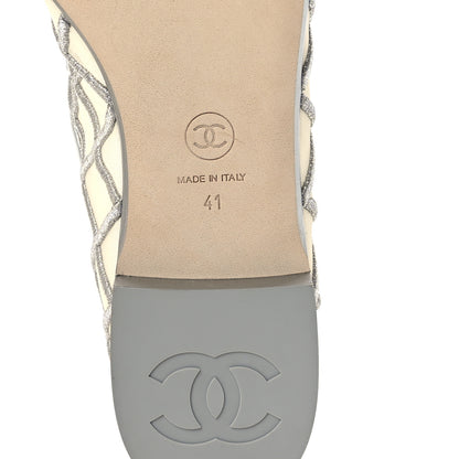 Chanel Laminated Lambskin Mesh Embroidered Quilted Mary Jane Cap Toe Flats  41 Silvered 8 of 9