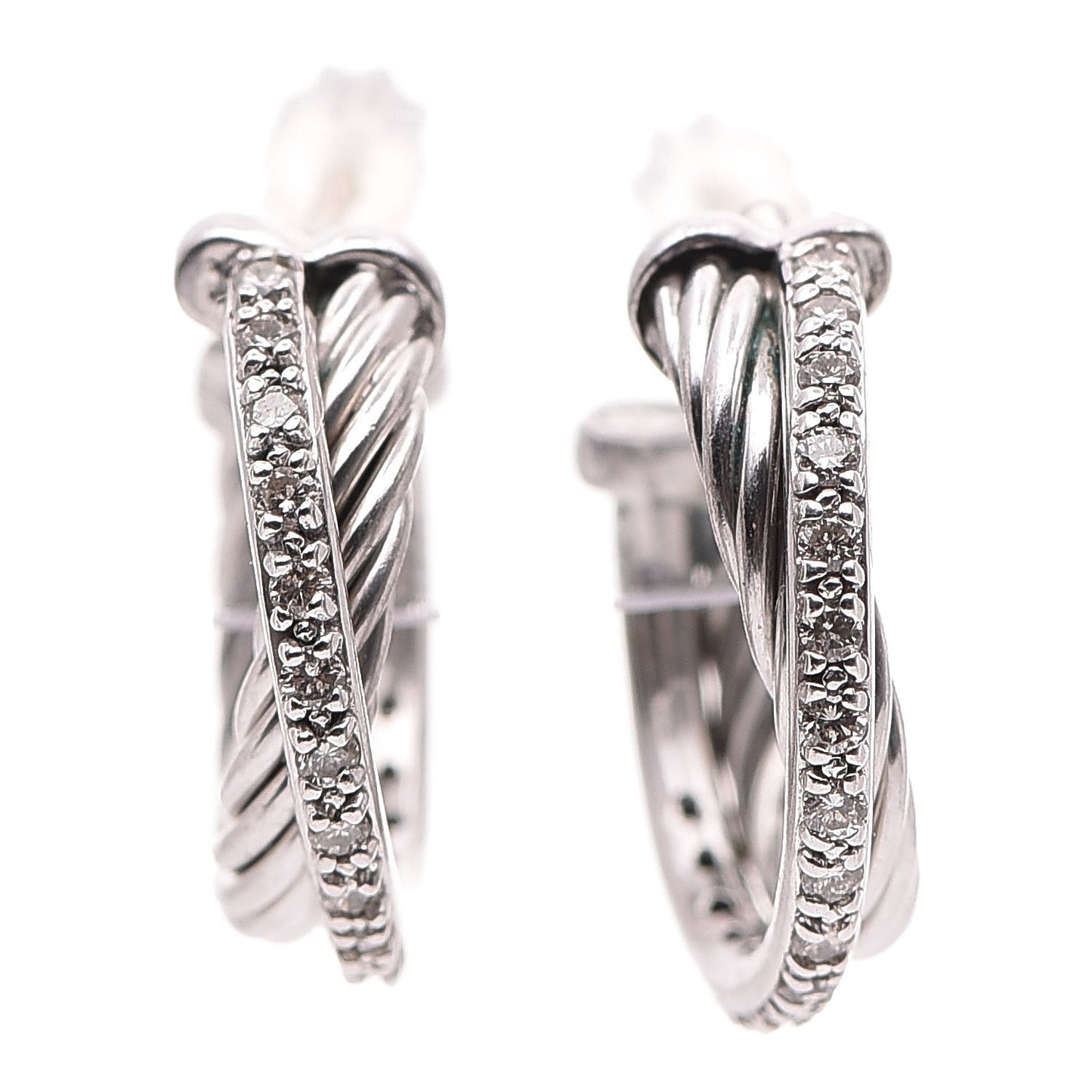 Sterling Silver Diamond 18mm Small Crossover Hoop Earrings
