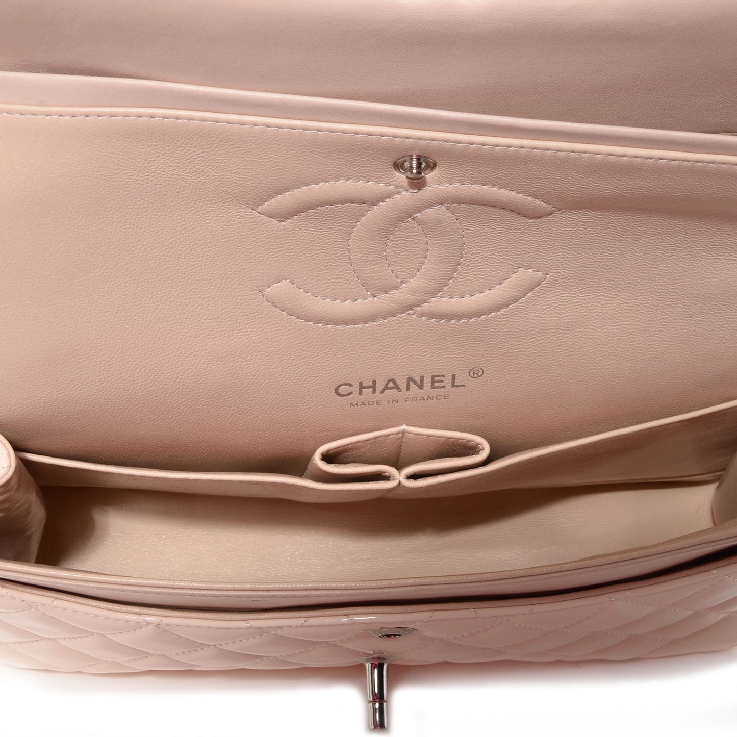 Patent Quilted Medium Double Flap Light Pink