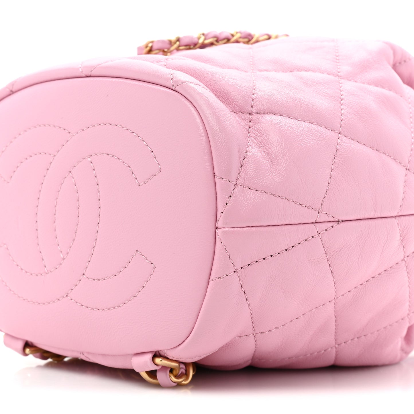 Lambskin Quilted Drawstring Backpack Pink