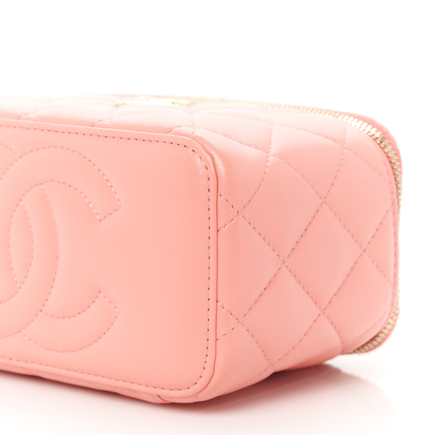 Lambskin Quilted Small Charming Top Handle Vanity Case With Chain Pink