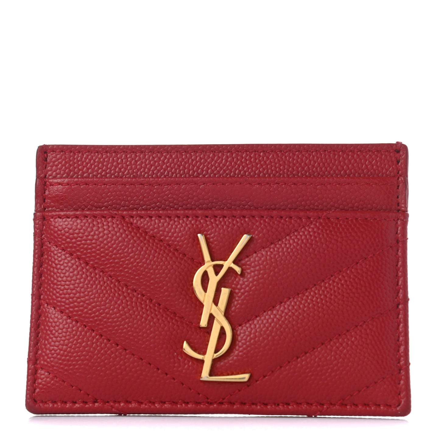 Grain De Poudre Matelasse Chevron Monogram Credit Card Case New Red