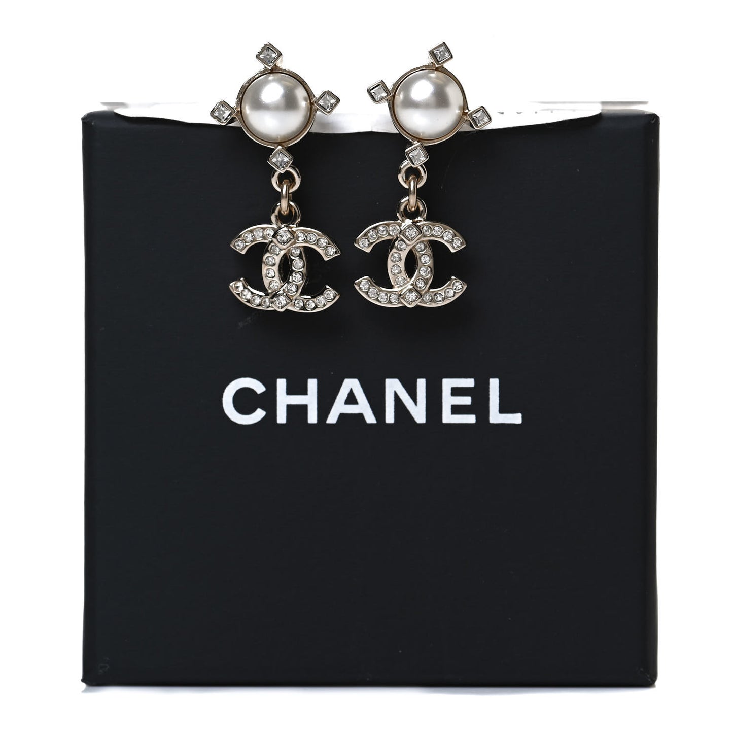 Crystal Pearl CC Drop Earrings Gold