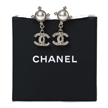 Chanel Crystal Pearl CC Drop Earrings Gold 5 of 5