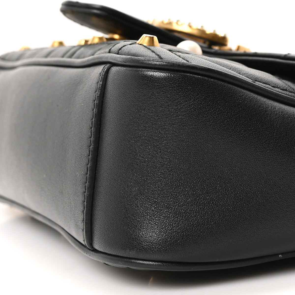 Calfskin Matelasse Studded Mini Pearly GG Marmont Shoulder Bag Black