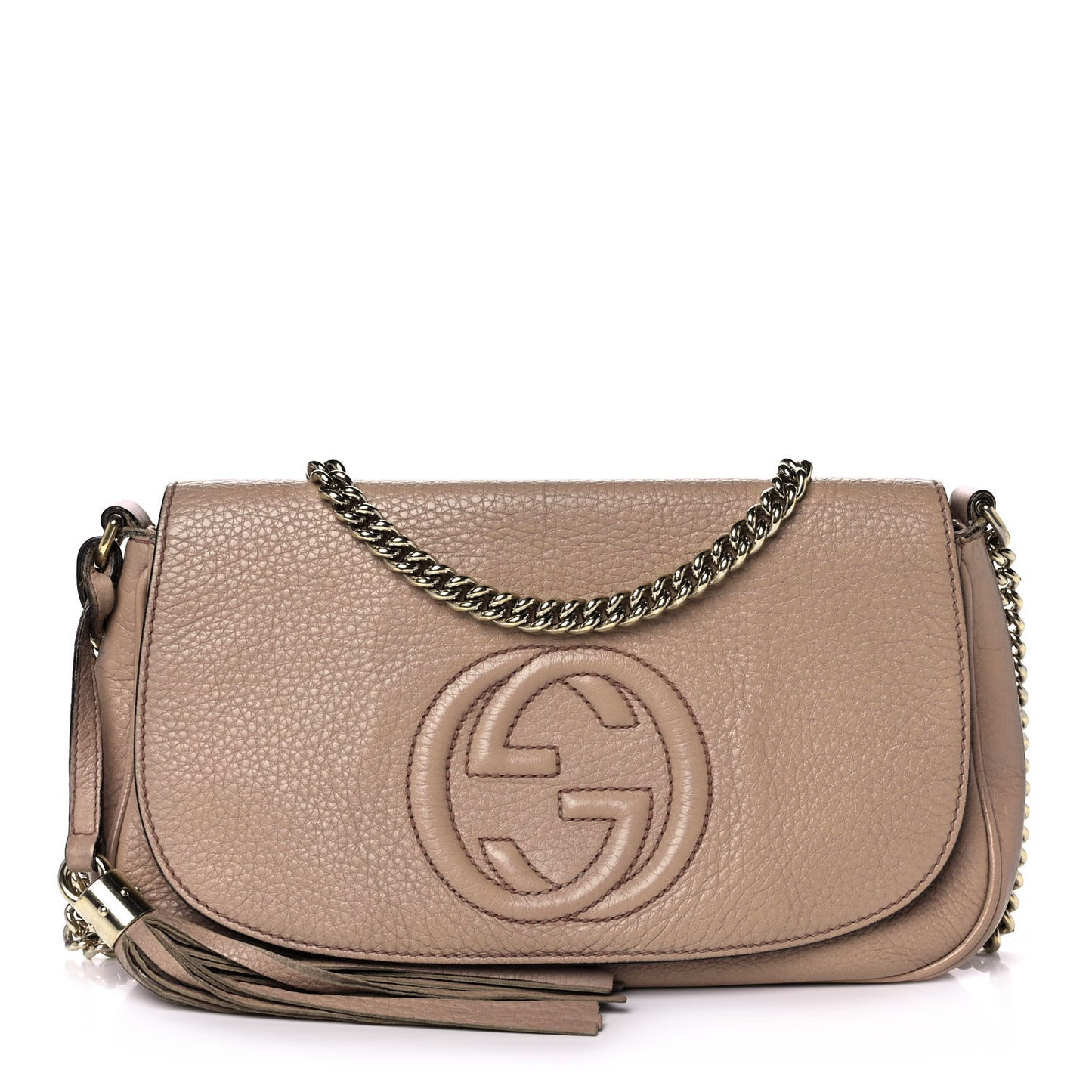 Pebbled Calfskin Medium Soho Flap Crossbody Camelia