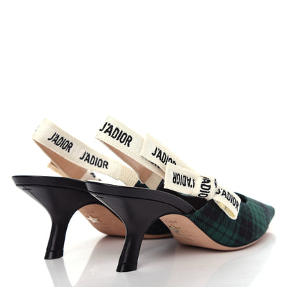 Christian Dior Canvas Ribbon Plaid J'Adoir Slingback 65mm Pumps 36.5 Green Black 4 of 10