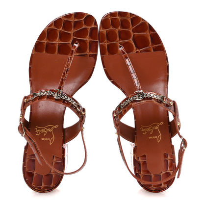 Christian Louboutin Calfskin Alligator Embossed MJ 25 Thong Sandals 39 Acajou 2 of 8