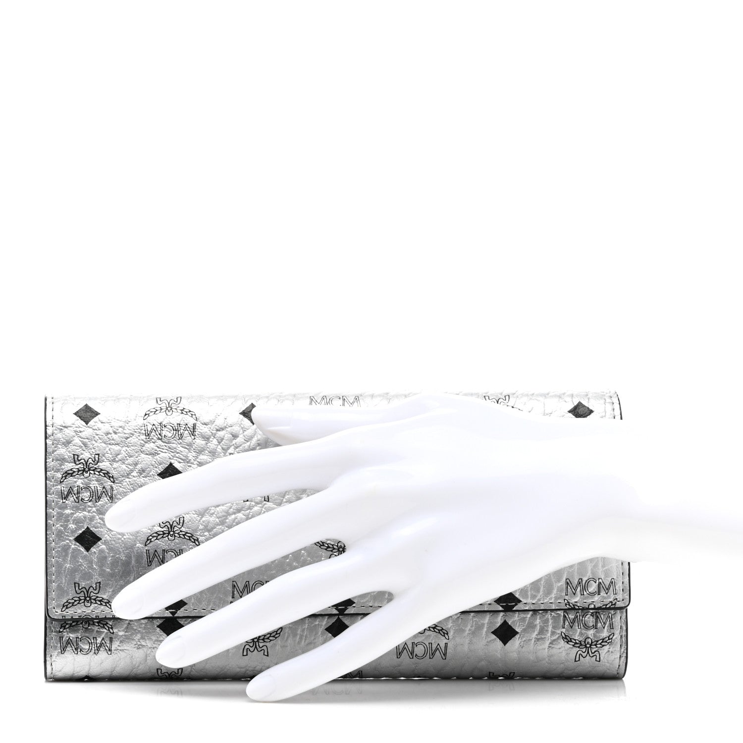 MCM Metallic Visetos Large Tri-Fold Flap Wallet Berlin Silver 2 of 6