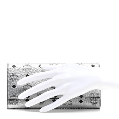 MCM Metallic Visetos Large Tri-Fold Flap Wallet Berlin Silver 2 of 6