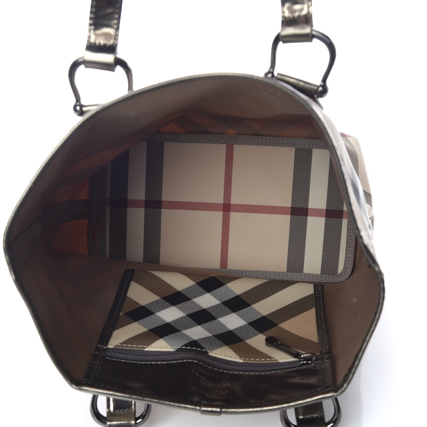 Patent Nova Check Shopper Tote Nickel