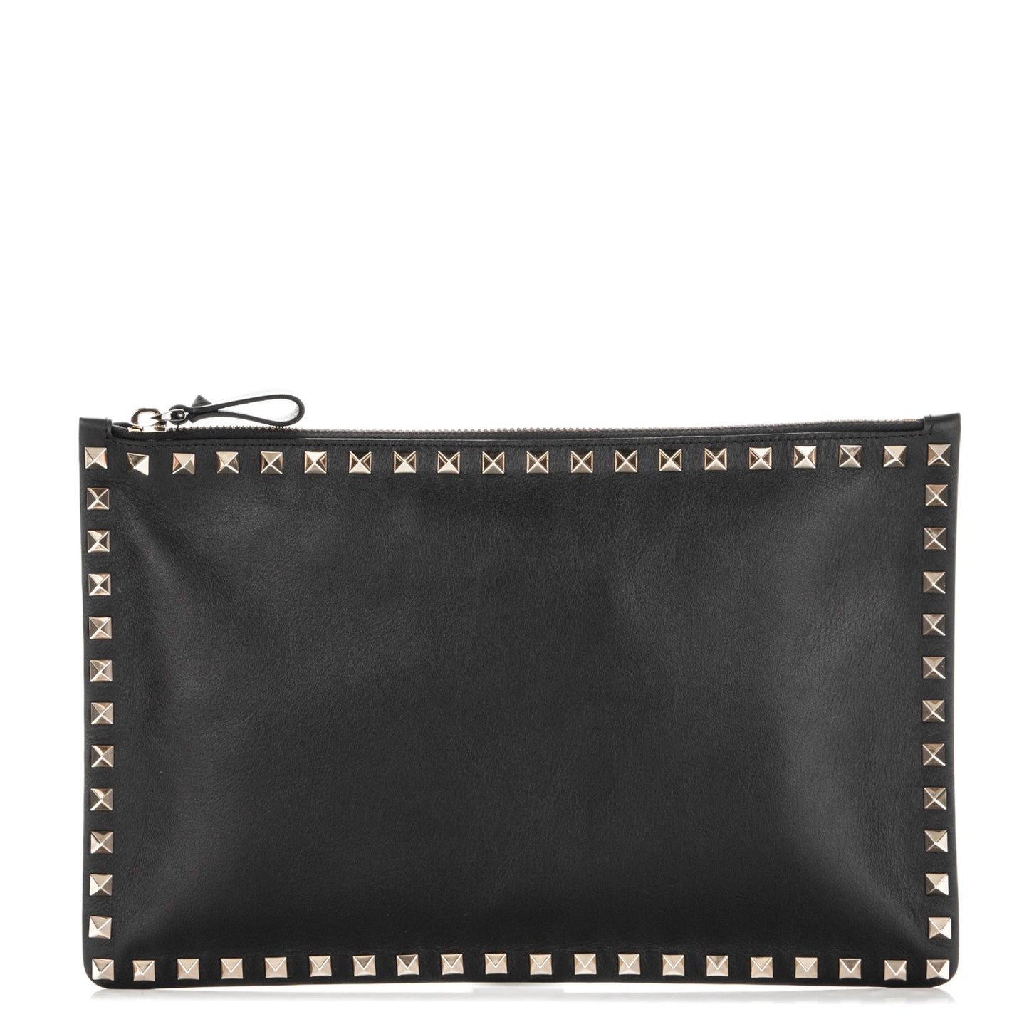Vitello Large Rockstud Zip Pouch Black