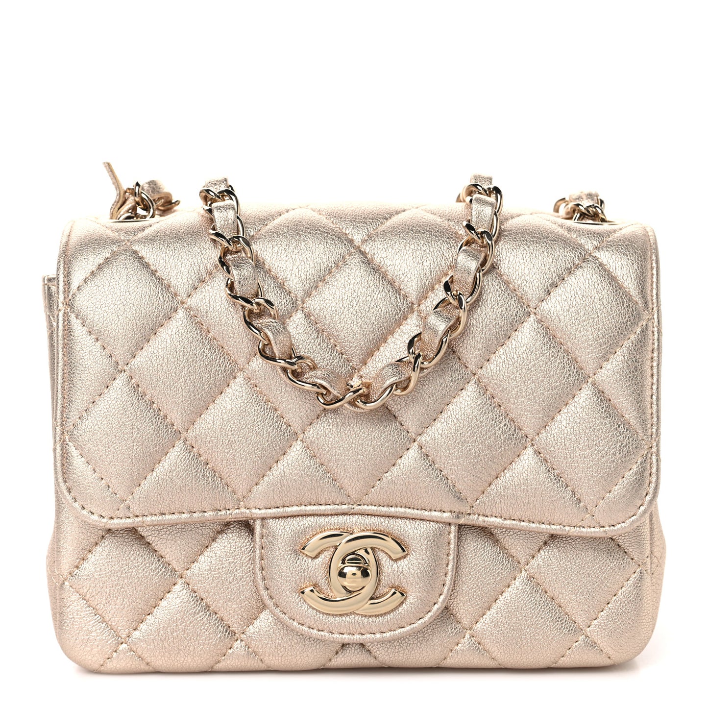Metallic Lambskin Quilted Mini Square Flap Gold