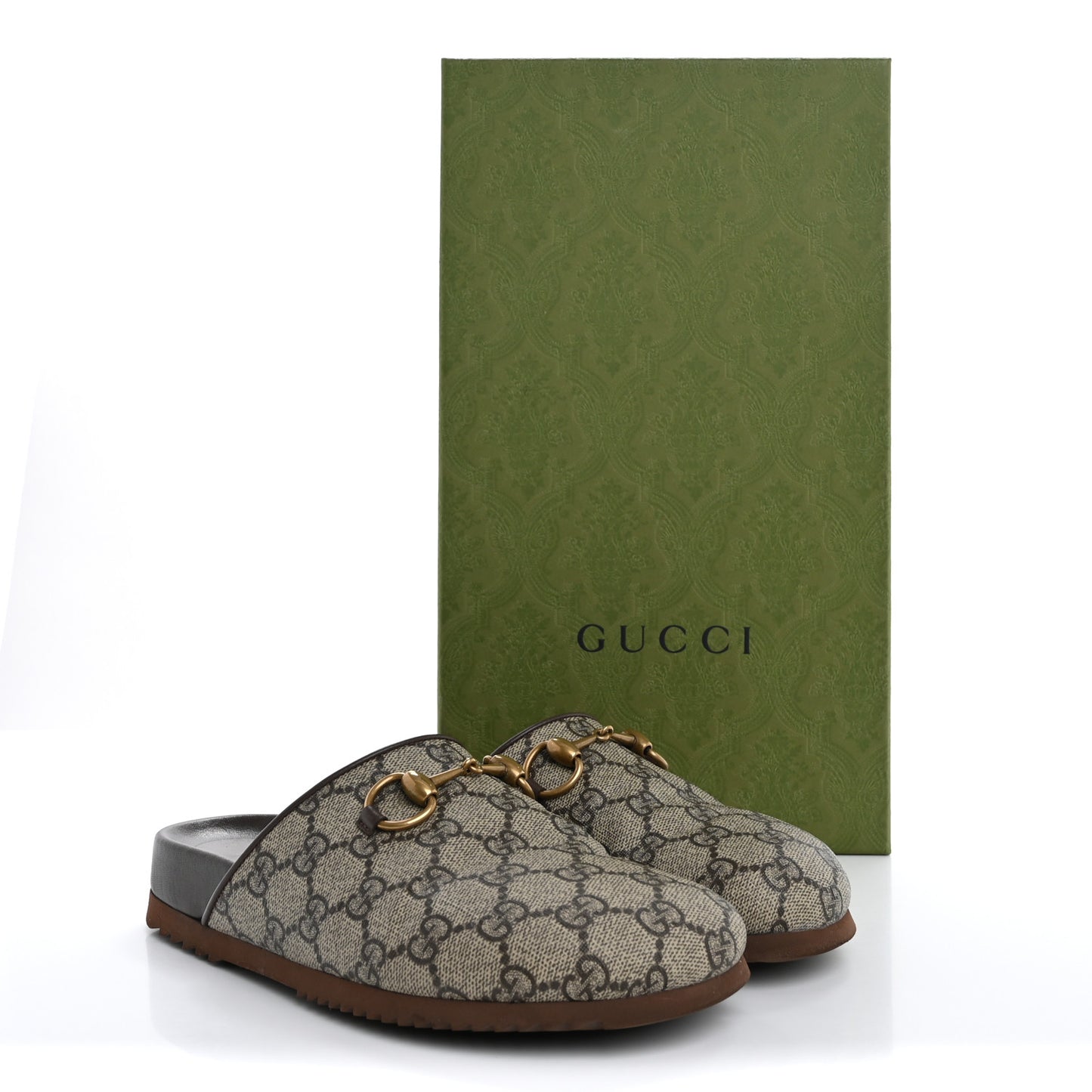 GG Supreme Monogram Miro Soft Calfskin Womens Horsebit Slippers 36 Beige Ebony New Acero