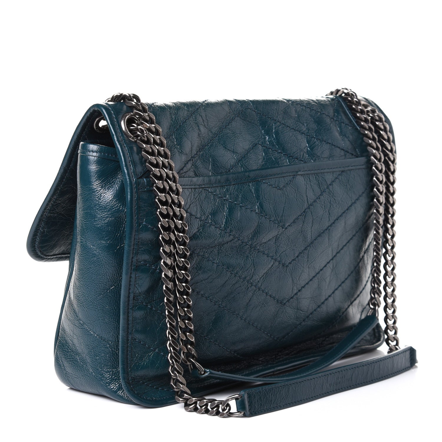 Saint Laurent Crinkled Calfskin Matelasse Monogram Medium Niki Chain Satchel Peacock Green 3 of 9