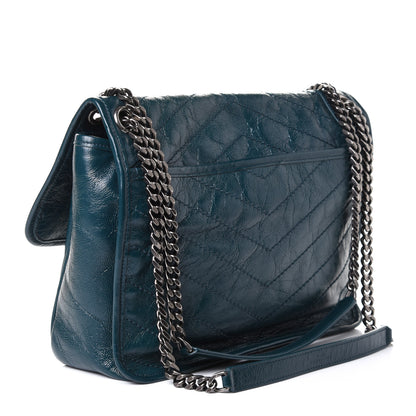 Saint Laurent Crinkled Calfskin Matelasse Monogram Medium Niki Chain Satchel Peacock Green 3 of 9