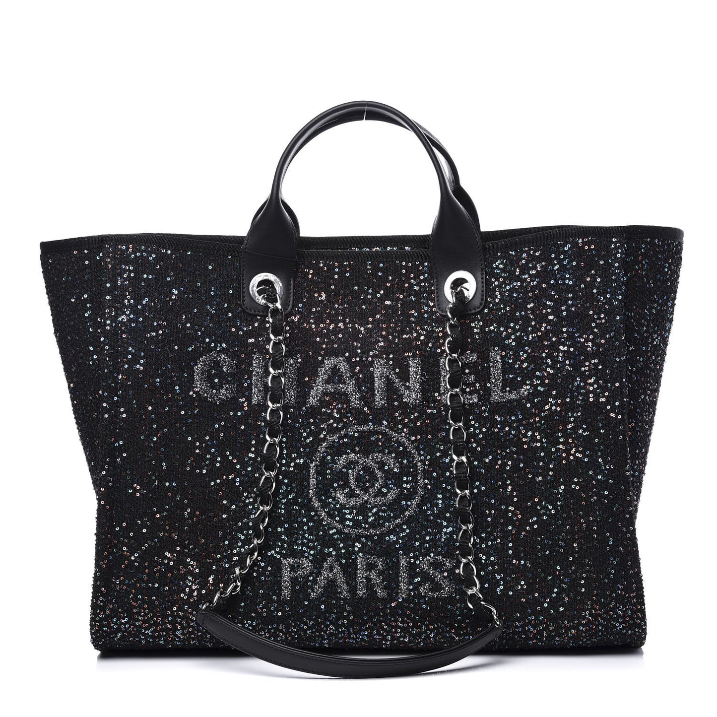 Calfskin Sequin Medium Deauville Tote Black